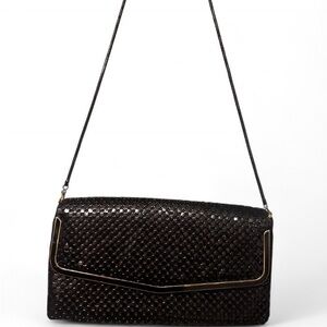 Vintage Black Metal Mesh Shoulder Bag with Gold Trim Evening Clutch Purse